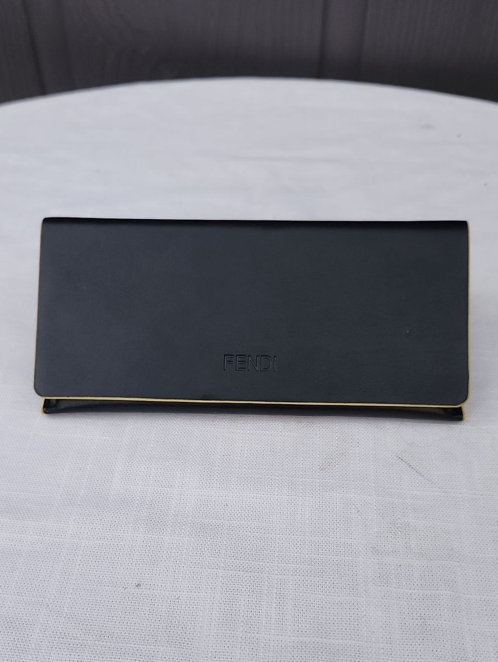 Fendi Black Leather Continental Wallet with Gold Edge Empty Case